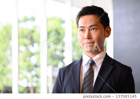 Businessman's window expression Businessman's window expression 137085145