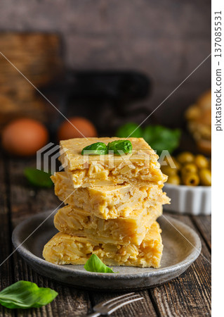 Spanish omelette with potatoes 137085531