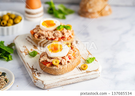 Tuna toast with boiled egg 137085534