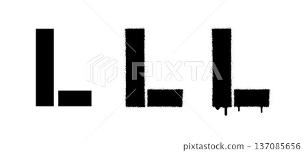 Stencil letter. A bold letter L in a clean, splattered, and dripping graffiti style on a white background. 137085656