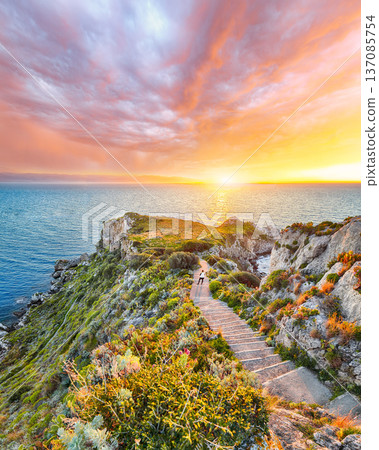 Remarkable spring view on the the cape Milazzo panorama of nature reserve. Remarkable spring view on the the cape Milazzo panorama of nature reserve. 137085754