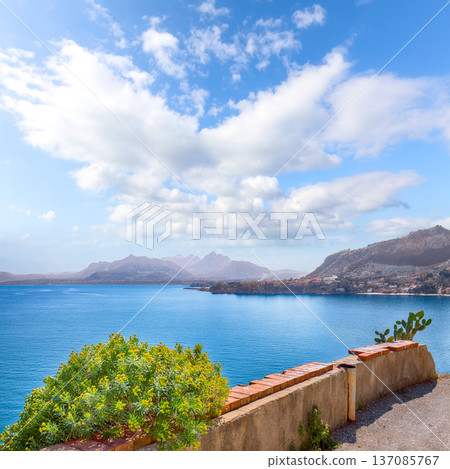 Remarkable sunny day on cape Zaferanno and national park Orientata Pizzo Cane. Remarkable sunny day on cape Zaferanno and national park Orientata Pizzo Cane. 137085767