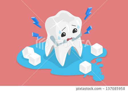 3D Isometric Flat Vector Illustration of Tooth Cold Sensitivity, Dental Pain With Melting Ice Cubes 3D Isometric Flat Vector Illustration of Tooth Cold Sensitivity, Dental Pain With Melting Ice Cubes 137085958
