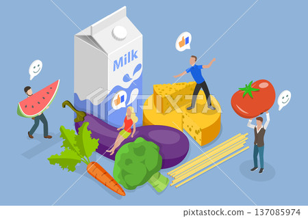 3D Isometric Flat Vector Illustration of Lacto-ovo Vegetarian Diet, Plant-Based Eating For Health And Wellness 137085974