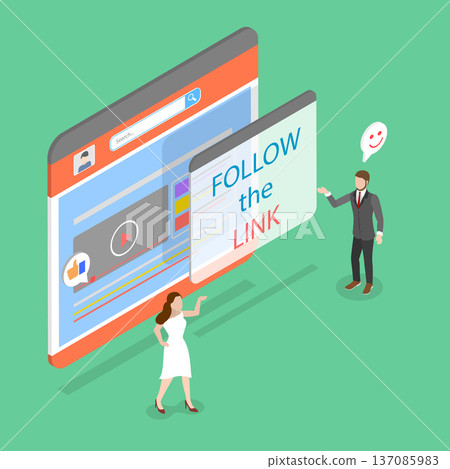 3D Isometric Flat Vector Illustration of Follow Link, Follower Poster Advertising Program. 137085983