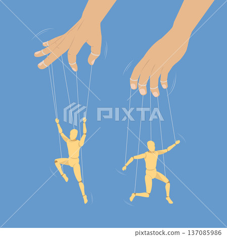 3D Isometric Flat Vector Illustration of Hands With Puppet Strings, External Manipulation 137085986