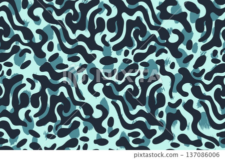 Groovy psychedelic water blue wave pattern. Vector abstract cyan wavy swirls Groovy psychedelic water blue wave pattern. Vector abstract cyan wavy swirls 137086006