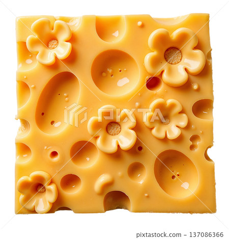 The image shows a stylized piece of Swiss cheese 137086366