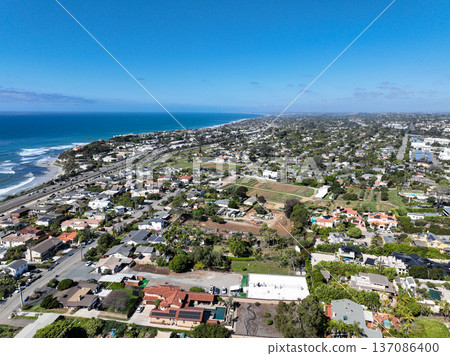 Aerial drone photo of Cardiff, West Coast of California, Encinitas, United States of America Aerial drone photo of Cardiff, West Coast of California, Encinitas, United States of America 137086400