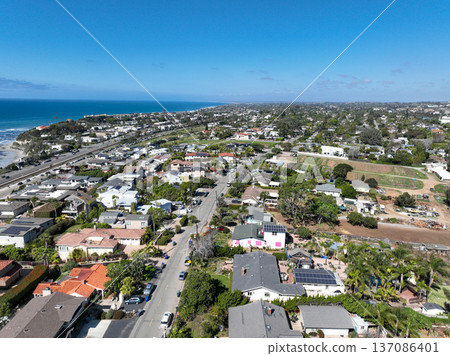 Aerial drone photo of Cardiff, West Coast of California, Encinitas, United States of America Aerial drone photo of Cardiff, West Coast of California, Encinitas, United States of America 137086401