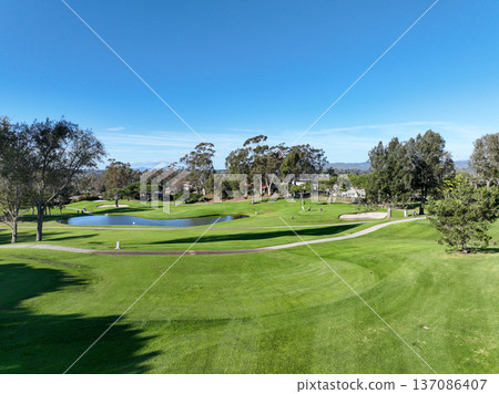 Aerial drone video over a golf course in Solana Beach, San Diego, California Aerial drone video over a golf course in Solana Beach, San Diego, California 137086407