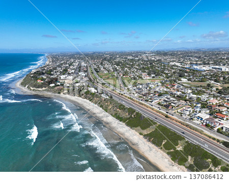 Aerial drone photo of Cardiff, West Coast of California, Encinitas, United States of America 137086412