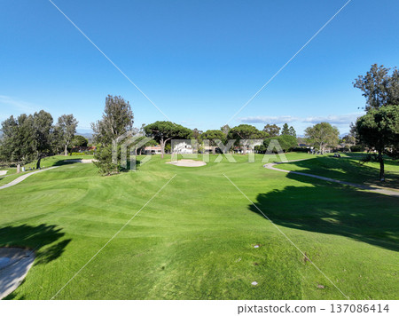 Aerial drone video over a golf course in Solana Beach, San Diego, California Aerial drone video over a golf course in Solana Beach, San Diego, California 137086414