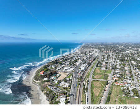Aerial drone photo of Cardiff, West Coast of California, Encinitas, United States of America 137086418