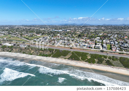 Aerial drone photo of Cardiff, West Coast of California, Encinitas, United States of America 137086423