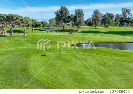 Aerial drone video over a golf course in Solana Beach, San Diego, California Aerial drone video over a golf course in Solana Beach, San Diego, California 137086433