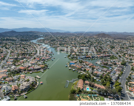 Aerial view of Lake Elsinore, California, USA. Aerial view of Lake Elsinore, California, USA. 137086434