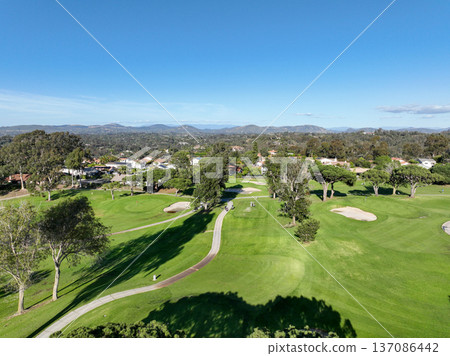 Aerial drone video over a golf course in Solana Beach, San Diego, California Aerial drone video over a golf course in Solana Beach, San Diego, California 137086442