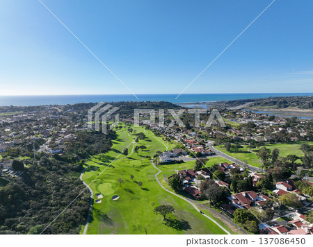 Aerial drone video over a golf course in Solana Beach, San Diego, California Aerial drone video over a golf course in Solana Beach, San Diego, California 137086450