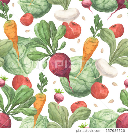 A watercolor pattern with garden vegetables A watercolor pattern with garden vegetables 137086520