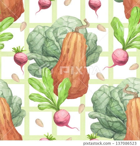 A watercolor pattern with garden vegetables 137086523
