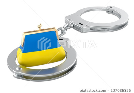 Ukraine corruption budget theft and financial crime concept with wallet in handcuffs. 3d rendering 137086536