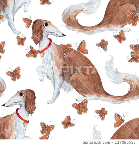 Seamless pattern with a greyhound and a butterfly Seamless pattern with a greyhound and a butterfly 137086553