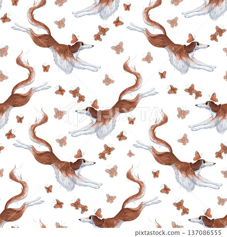 Seamless pattern with a greyhound and a butterfly Seamless pattern with a greyhound and a butterfly 137086555