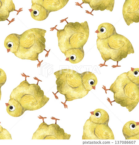 A watercolor seamless pattern with a little chick A watercolor seamless pattern with a little chick 137086607