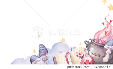 A magical-style frame featuring a magical cauldron A magical-style frame featuring a magical cauldron 137086616