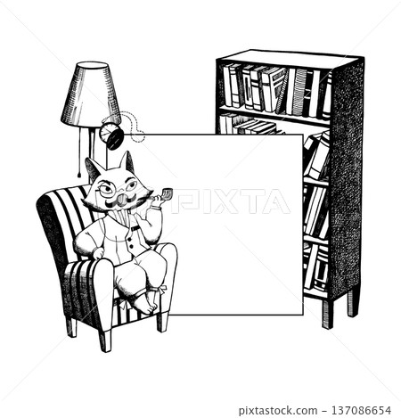 Frame with a cat sitting in a chair Frame with a cat sitting in a chair 137086654