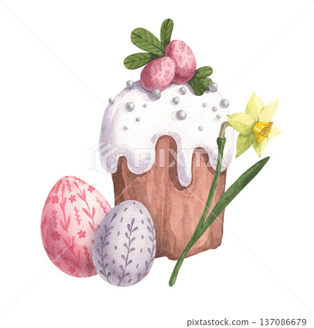 Easter cake with icing and decorations 137086679