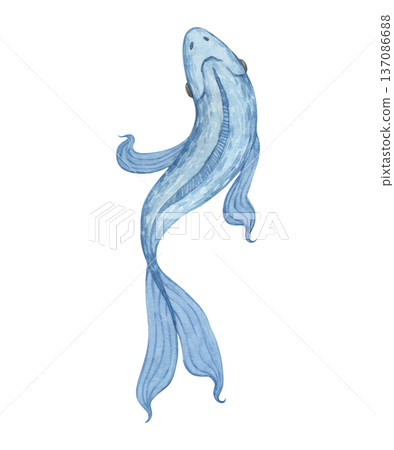 A watercolor illustration of a beautiful blue fish A watercolor illustration of a beautiful blue fish 137086688