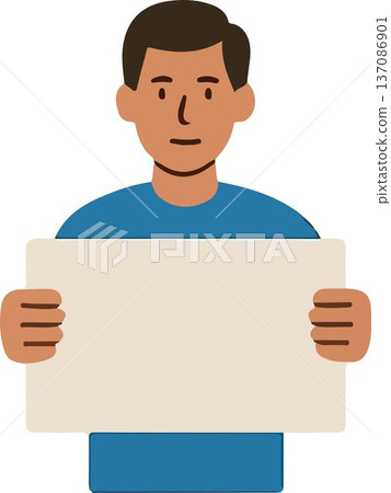 A young man with a blank sign ready for messages or advertisements. 137086901