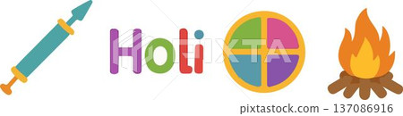 Colorful symbols representing Holi festival joy and traditions. 137086916