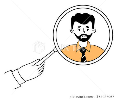 Recruitment Agency Searching for Male Professional with Magnifying Glass. Outline Doodle hand-drawn. Vector illustration Recruitment Agency Searching for Male Professional with Magnifying Glass. Outline Doodle hand-drawn. Vector illustration 137087067