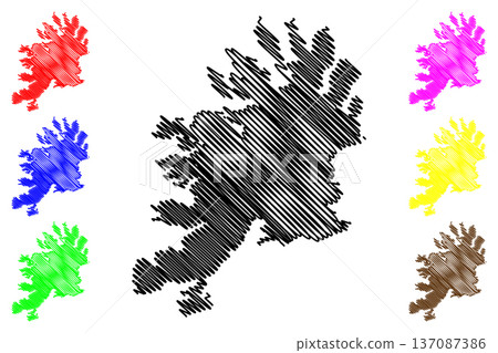 Senja island (Kingdom of Norway) map vector illustration, scribble sketch Sazza map Senja island (Kingdom of Norway) map vector illustration, scribble sketch Sazza map 137087386