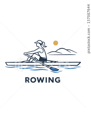 Rowing sign graphic minimalist design label with rower and text. Boat racing simple emblem Rowing sign graphic minimalist design label with rower and text. Boat racing simple emblem 137087644