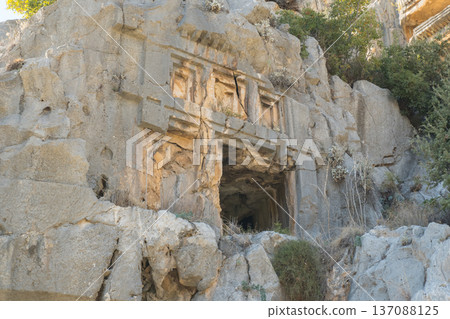 Ancient Lycian Rock-Cut Tombs Carved into the Cliffside in Demre. 137088125