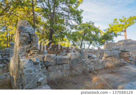 Travel and architecture. Ancient ruins in antique town Phaselis, Turkey Travel and architecture. Ancient ruins in antique town Phaselis, Turkey 137088129