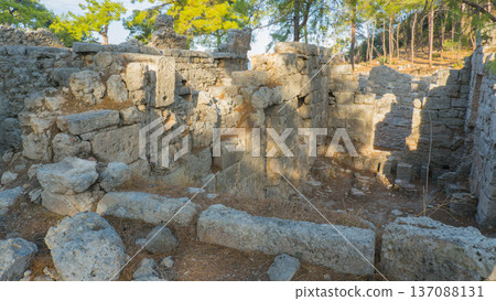 The ruins of the ancient city of Phaselis in Lycia in modern Turkey on the shores of the Mediterranean Sea The ruins of the ancient city of Phaselis in Lycia in modern Turkey on the shores of the Mediterranean Sea 137088131