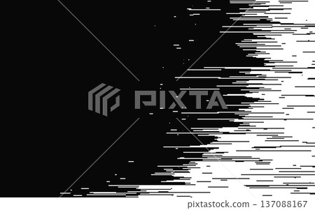 Glitch white noise. Abstract distorted lines effect on black background. Digital video signal error. White horizontal distortions and pixels. Cyberpunk texture with grainy noise. Vector illustration Glitch white noise. Abstract distorted lines effect on black background. Digital video signal error. White horizontal distortions and pixels. Cyberpunk texture with grainy noise. Vector illustration 137088167