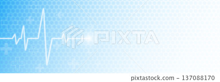 Medical background. Healthcare design template. Heartbeat pulse and white crosses on blue backdrop. Biology or science wallpaper with soft blue gradient. Medical poster or banner. Vector illustration Medical background. Healthcare design template. Heartbeat pulse and white crosses on blue backdrop. Biology or science wallpaper with soft blue gradient. Medical poster or banner. Vector illustration 137088170