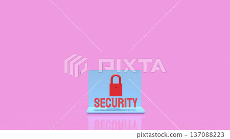 Laptop Cyber Security Concept with Red Lock and Text 3d render. 137088223