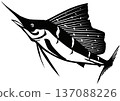 Black and white cutout illustration of the sailfish, a creature you'd love to see moving at high speed across the ocean 137088226