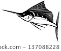 Black and white cutout illustration of a sailfish, a popular fishing spot 137088228