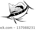 Cool black and white cut-out and collage illustration of a sailfish 137088231