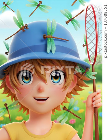 [Summer Harvest] Blender work / Insect-catching boy playing with dragonflies 137088351