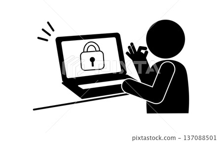 Pictogram of a person locking a computer Pictogram of a person locking a computer 137088501