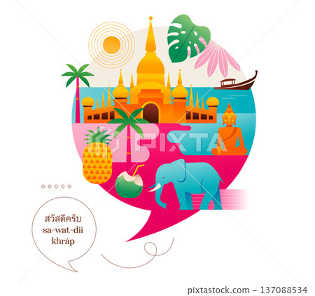 Thailand attractions, landmarks and symbols colorful icons collection. Thailand attractions, landmarks and symbols colorful icons collection. 137088534